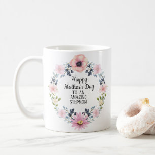 Mug Bleu rose Floral Joyeux Fête des Mères-Stepmère