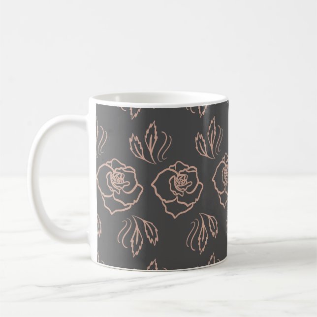 Mug Bleu Rose Line Art / Élégant Floral (Gauche)
