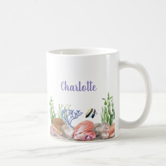 Mug Bleu rose moderne sous l'aquarelle de mer