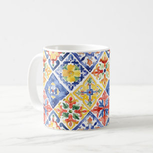 Mug Bleu Rouge Jaune Floral Abstrait Cinco de Mayo