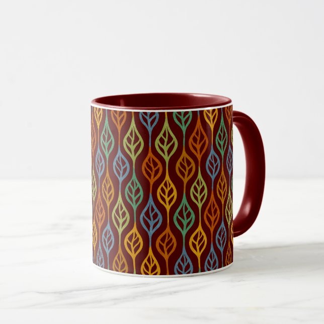 Mug Bleu rouge orange vert Turquoise automne Feuilles  (Devant droit)