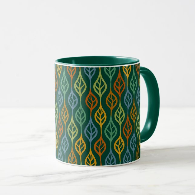 Mug Bleu Rouge Orange Vert Turquoise Feuilles automnal (Devant droit)