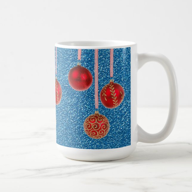 Mug Bleu rouge Parties scintillant Joyeux Noël Baubles (Droite)