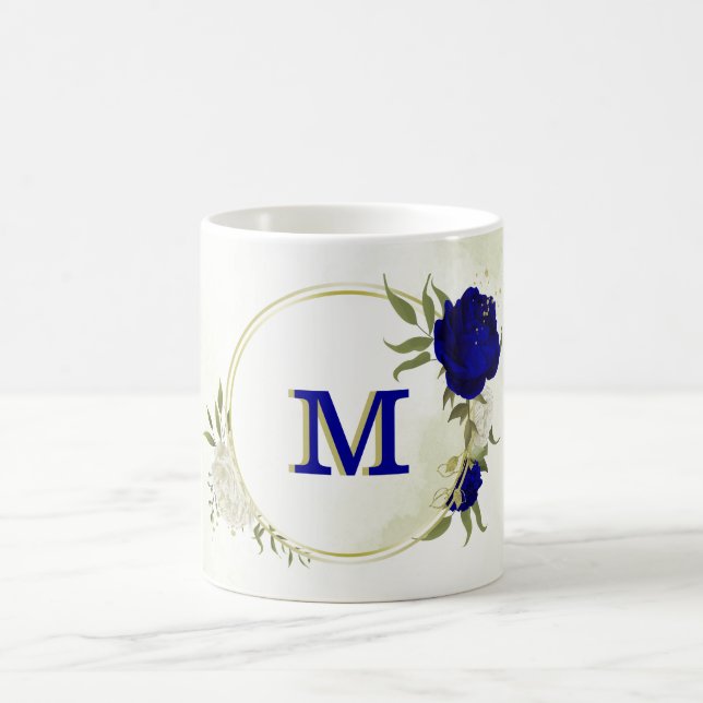 Mug bleu royal blanc floral verdure  (Centre)