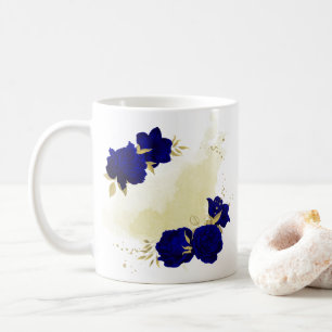 Mug bleu royal floral or