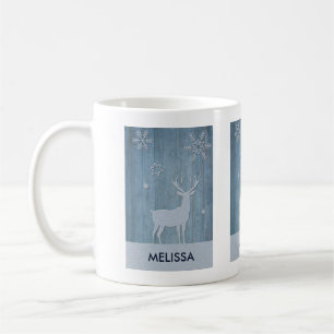 Mug Bleu Rustique Bois Renne Noël Country