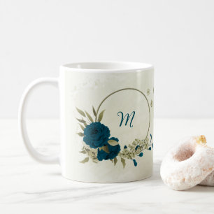 Mug bleu sarcelle beige floral