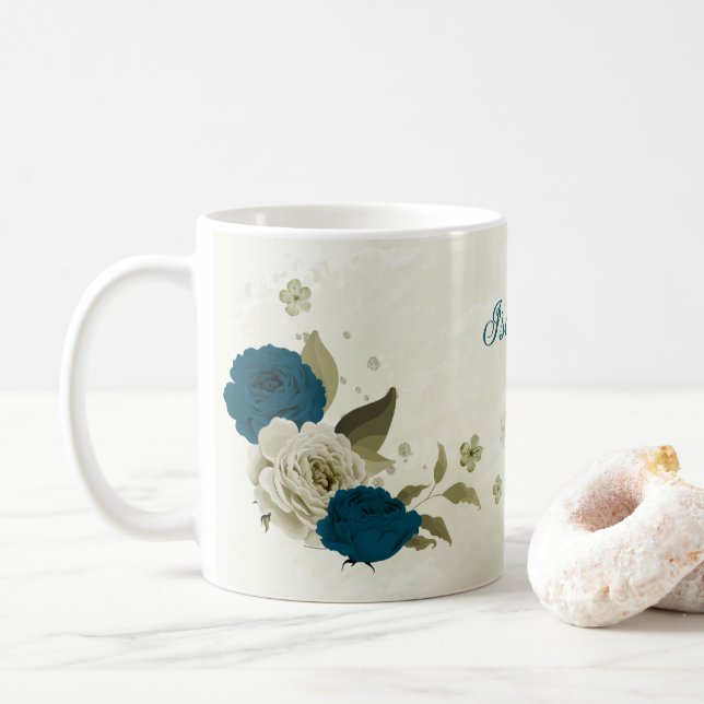 Mug bleu sarcelle beige floral  (Avec donut)