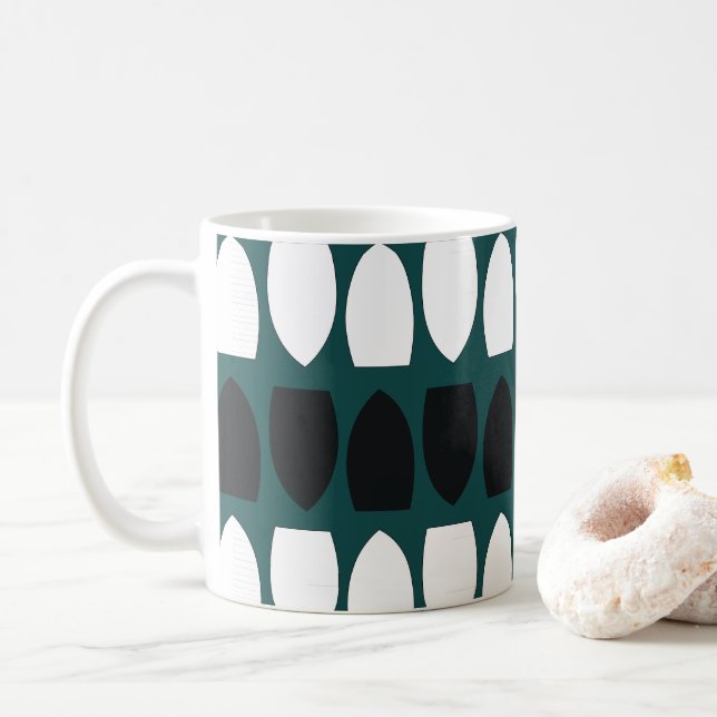 Mug Bleu sarcelle Blanc Noir Géométrique Abstrait (Avec donut)