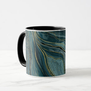 Mug Bleu sarcelle or abstrait Ondes d'aquarelle