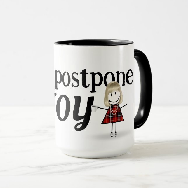 Mug Bleu Stick Figure Girl Avec Joy Citation (Devant droit)