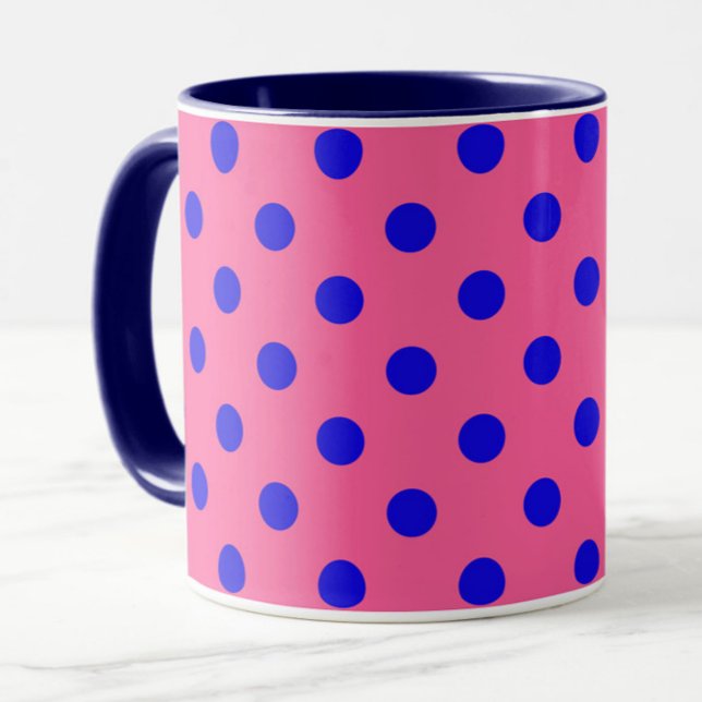 Mug Bleu sur rose Pois design Motif (Créateur téléchargé)