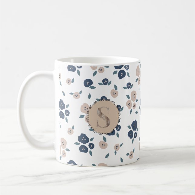 Mug Bleu Tan Leaf Farmhouse Pays Russe Cute (Gauche)