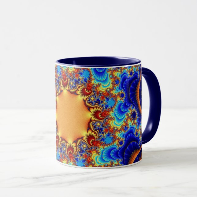 Mug Bleu tendance, orange et jaune (Devant droit)