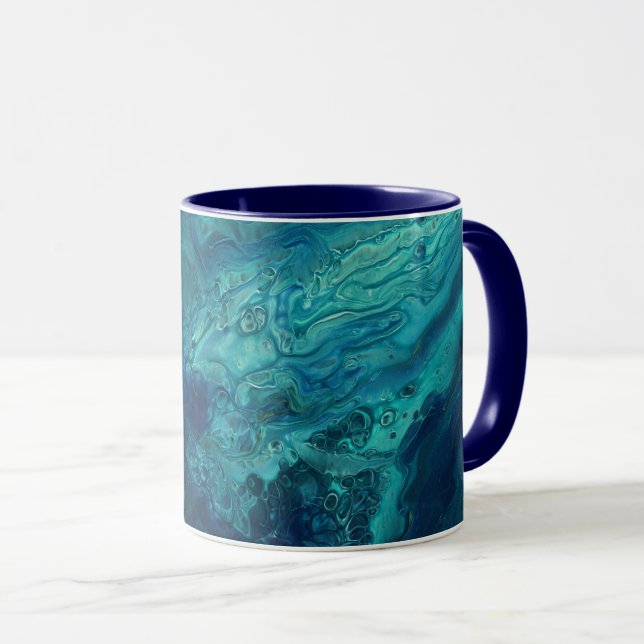 Mug Bleu Turquoise acrylique pourrissant Abstrait Flui (Devant droit)