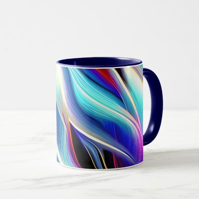 Mug Bleu Turquoise rose Jaune Blanc Vave Abstraction (Devant droit)