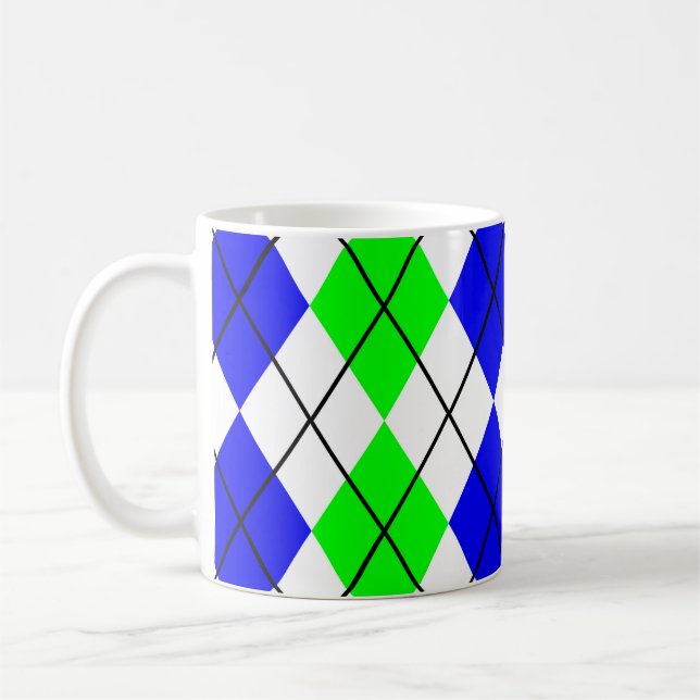 Mug Bleu Vert Blanc Dessin de diamant en Argyle  (Gauche)