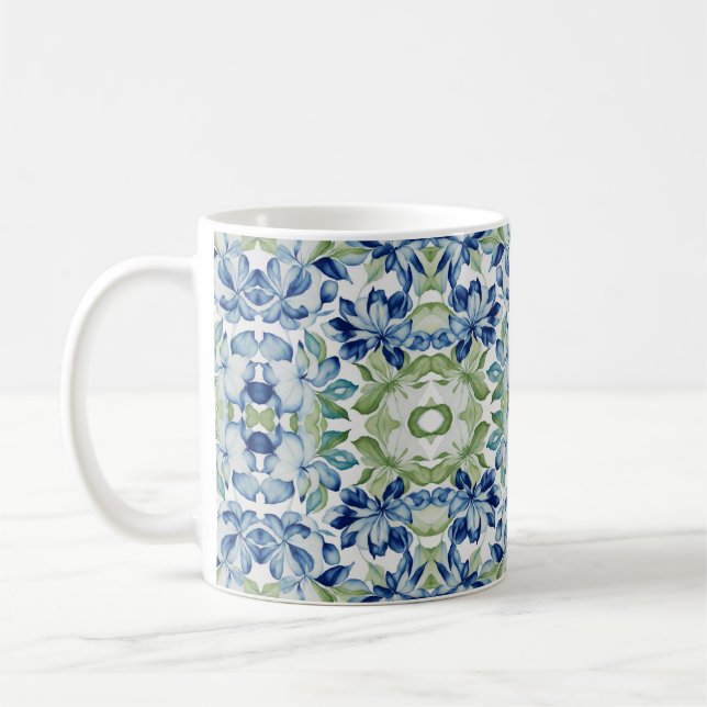 Mug Bleu vert Boho Bohémien motif floral (Gauche)