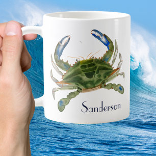 Mug Bleu Vert Crabe Côtière Nautique