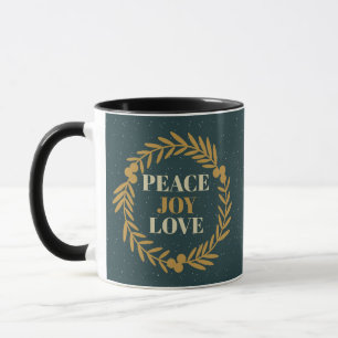 Mug Bleu-Vert, Joie, Amour Gold Noël Wreath