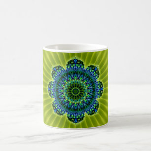 Mug bleu vert mandala   fleur vert clair