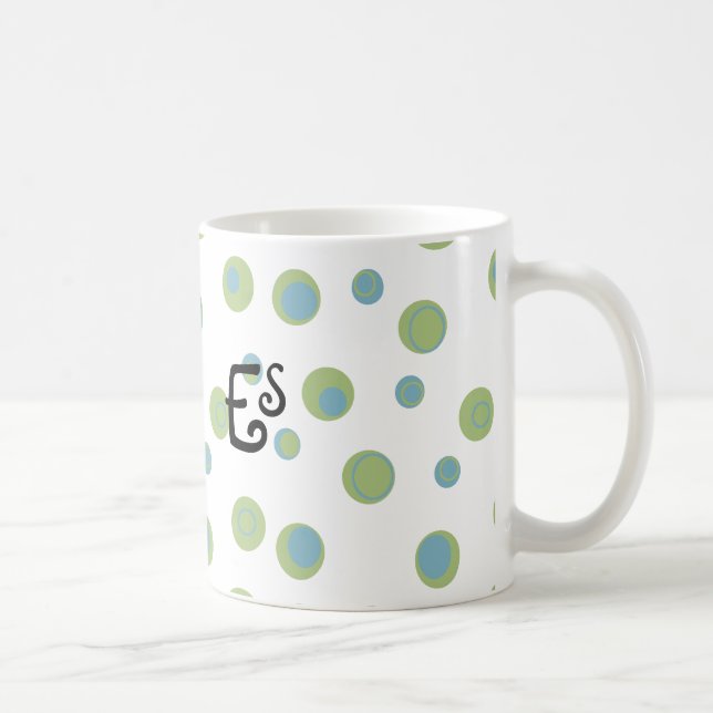 Mug Bleu Vert Pois Monogramme (Droite)
