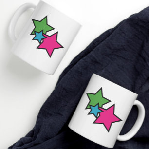 Mug Bleu Vert Rose Noir Étoiles Néon