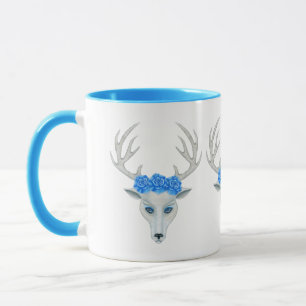 Mug Bleu Vibrant tête de cerf blanc Antlers Roses