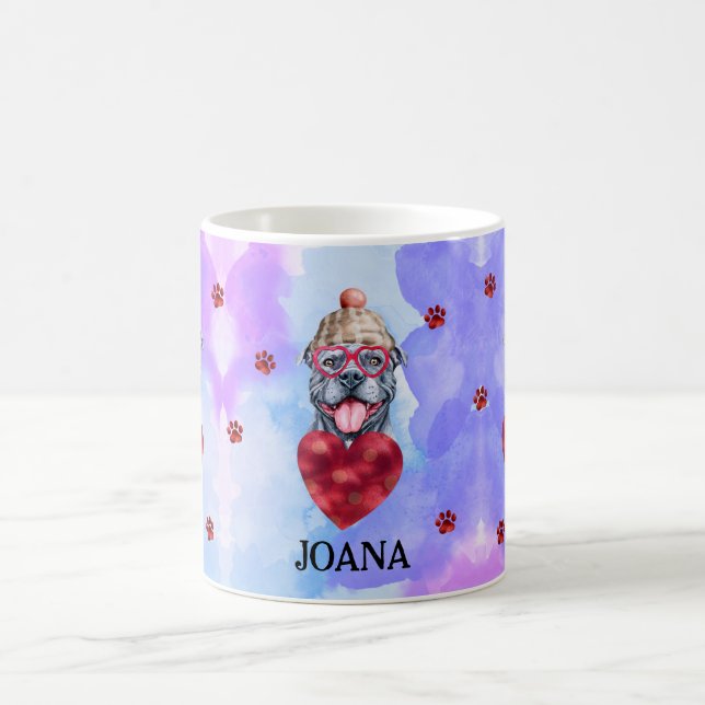 Mug Bleu Violet Gris Cadeau de la Saint-Valentin Pitbu (Centre)