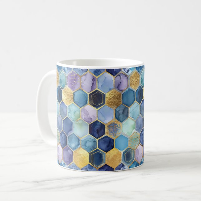 Mug Bleu Violet Menthe Jaune Abstrait (Devant gauche)