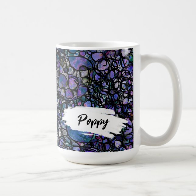 Mug Bleu, Violet & Noir Abstrait, Traits de pinceau &  (Droite)