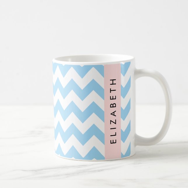 Mug Bleu Zigzag, Bleu Chevron, Vague Motif, Votre Nom (Droite)