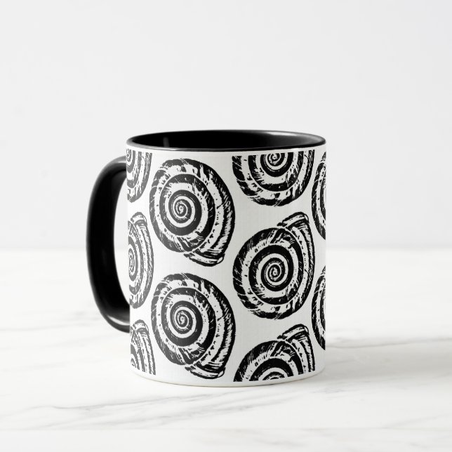 Mug Bloc de coquillages en spirale Impression, noir et (Devant gauche)