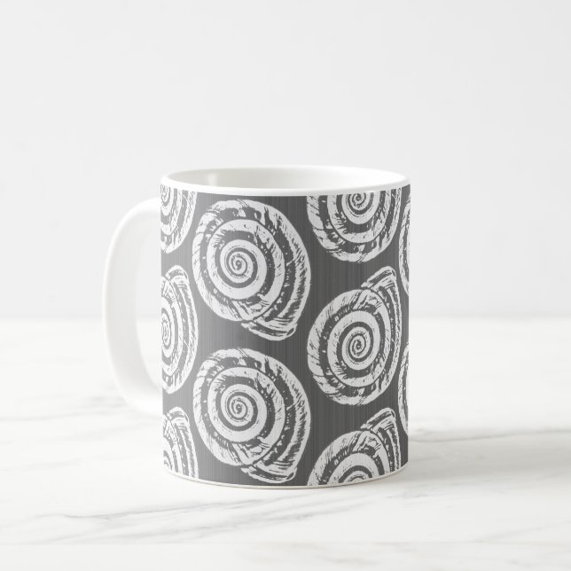 Mug Bloc de coquillages spiraux Impression, gris et bl (Devant gauche)