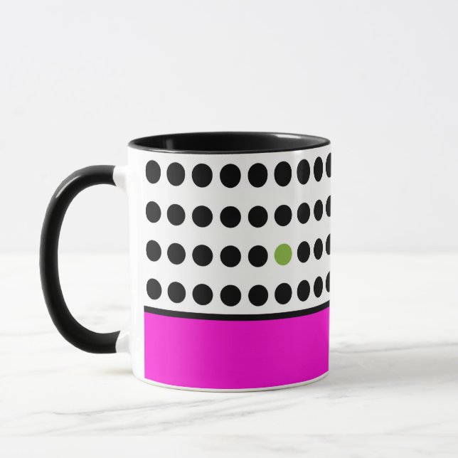 Mug Bloc de couleur rose moderne à pois noirs (Gauche)