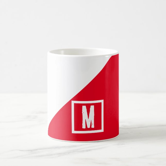 Mug Bloc de couleur rouge et blanc classique monogramm (Centre)