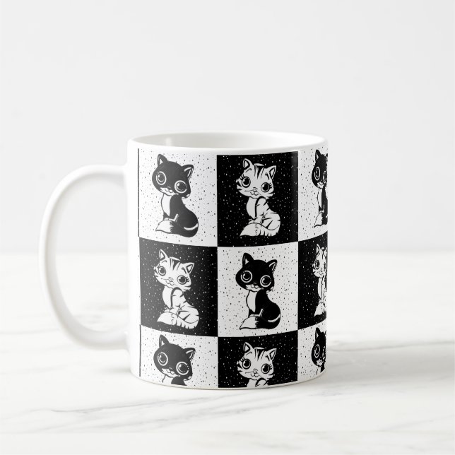 Mug Bloc de monogramme noir blanc pour chat (Gauche)