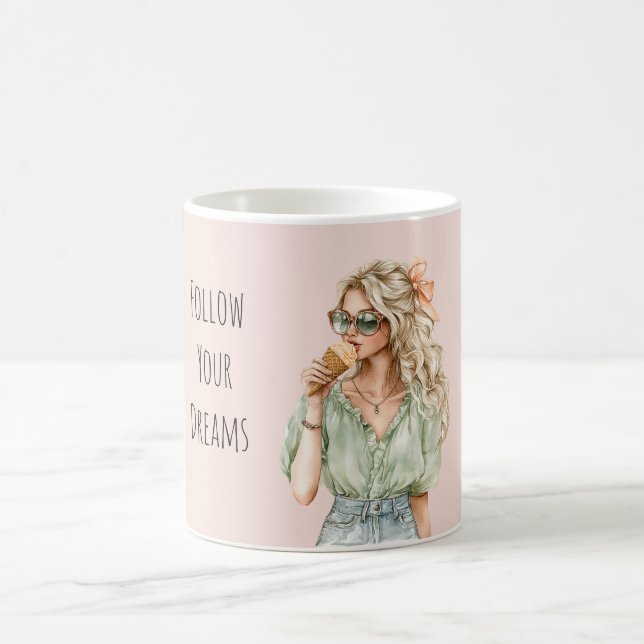 Mug Blond Girl Peach Bow Ice Cream Cone (Centre)