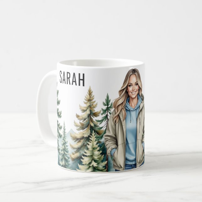 Mug Blonde Hiker en Forêt - Personnalisé Outdoor Adore (Devant gauche)