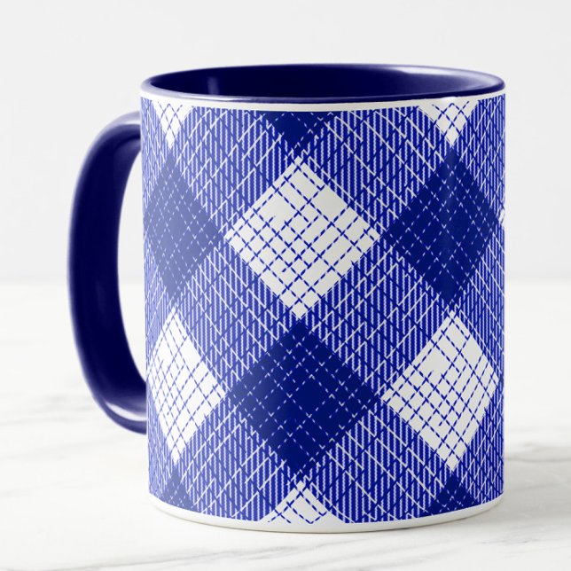 Mug Blue and White Bold Checkered Plaid Design  (Créateur téléchargé)