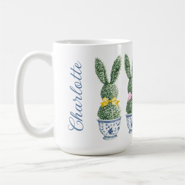 Mug Blue and White Chinoiserie With Rabbit Topiary (Gauche)