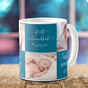 Mug Blue Baby First Hanoukka New Mom Papa 4 Photo Name