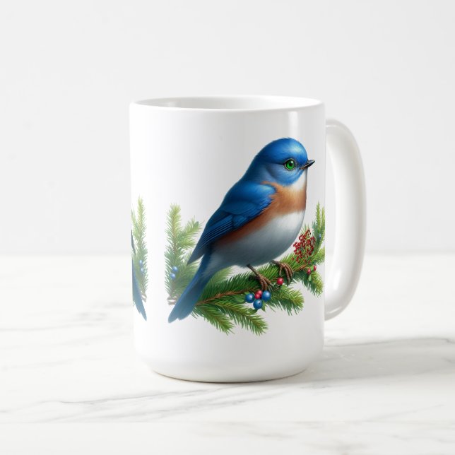 Mug Blue Bird et Berries Motif de vacances (Devant droit)