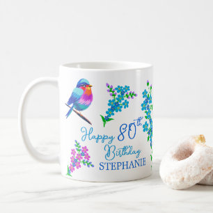 Mug Blue Bird Oubliez Moi Pas Floral 80e Anniversaire