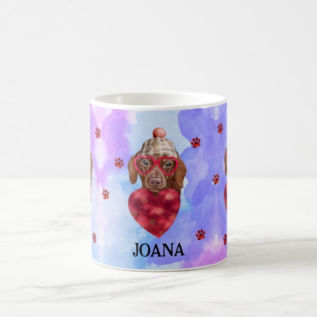 Mug Blue Brown Dachshund Valentine's Day Cadeau chien (Centre)