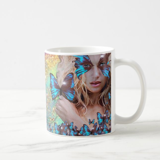 MUG BLUE BUTTERFLY WITH GREEN GOLD SPARKLES (Droite)