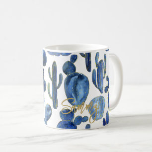 Mug Blue Cactus Gold NOM Moderne Chic Désert