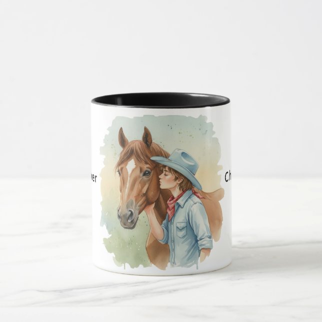 Mug Blue Cowboy Kissing a Horse Birthday Party Gift (Centre)