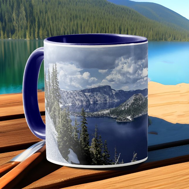Mug Blue Crater Lake Photo Snowy Mountain Paysage (Crater Lake Oregon scenic landscape photo mug)