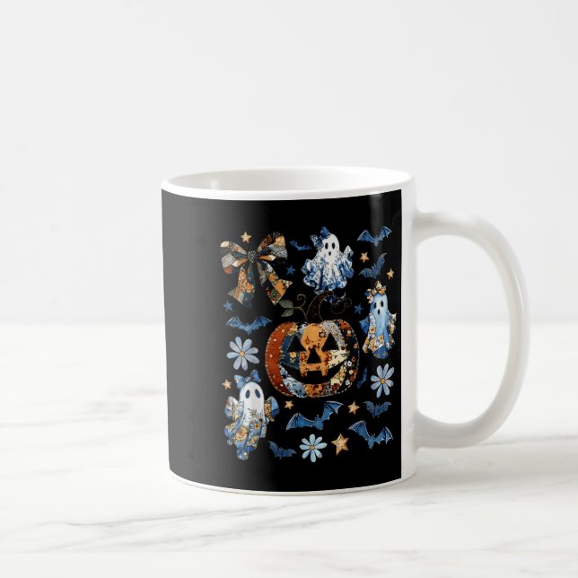 Mug Blue Denim Floral Patchwork Citrouille Ghost Coque (Droite)